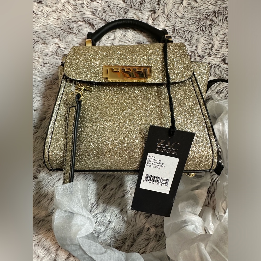 Zac Posen mini top handle gold glitter crossbody